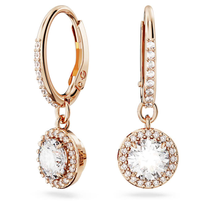 Una Angelic Drop Earrings Round Cut, Pavé, White, Rose Gold-Tone Plated Una Angelic Drop Earrings Round Cut, Pavé, White, Rose Gold-Tone Plated