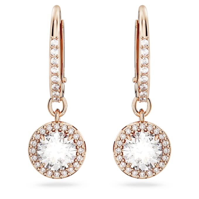 Una Angelic Drop Earrings Round Cut, Pavé, White, Rose Gold-Tone Plated Una Angelic Drop Earrings Round Cut, Pavé, White, Rose Gold-Tone Plated
