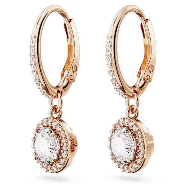 Una Angelic Drop Earrings Round Cut, Pavé, White, Rose Gold-Tone Plated Una Angelic Drop Earrings Round Cut, Pavé, White, Rose Gold-Tone Plated