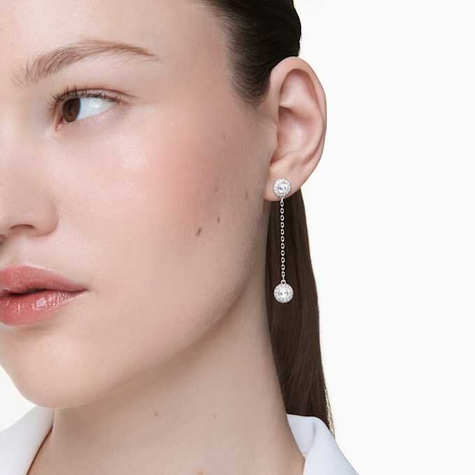 Una Angelic Drop Earrings Round Cut, White, Rhodium Plated Una Angelic Drop Earrings Round Cut, White, Rhodium Plated