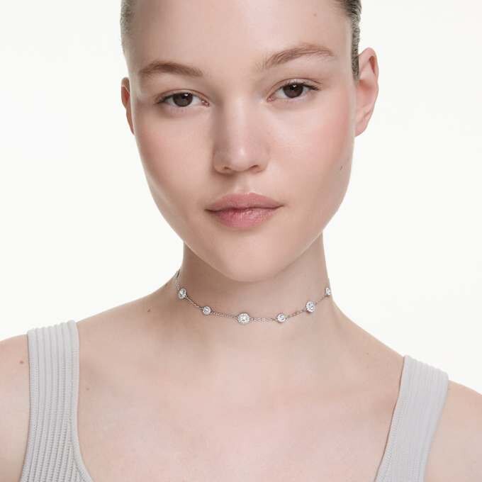 Una Angelic Necklace Round Cut, Double Sided Motifs, White, Rhodium Plated Una Angelic Necklace Round Cut, Double Sided Motifs, White, Rhodium Plated