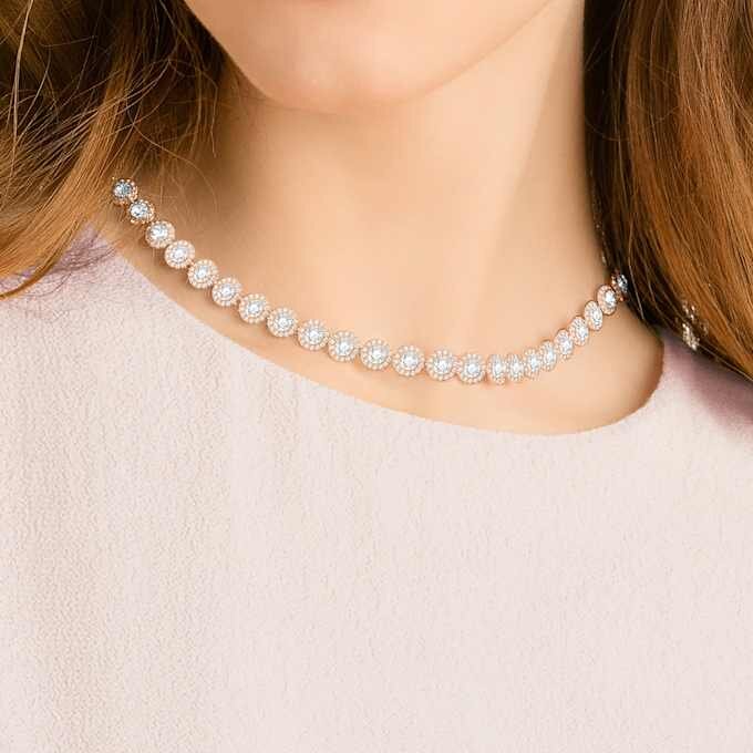 Una Angelic Necklace Round Cut, Medium, White, Rose Gold-Tone Plated Una Angelic Necklace Round Cut, Medium, White, Rose Gold-Tone Plated