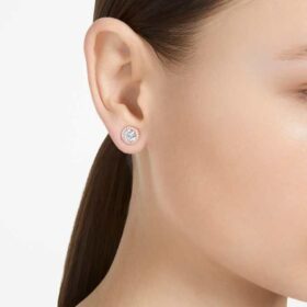 Una Angelic Stud Earrings Round Cut, Pavé, White, Rose Gold-Tone Plated