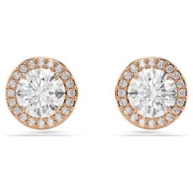 Una Angelic Stud Earrings Round Cut, Pavé, White, Rose Gold-Tone Plated
