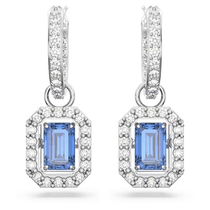 Una Drop Earrings Octagon Cut, Blue, Rhodium Plated Una Drop Earrings Octagon Cut, Blue, Rhodium Plated