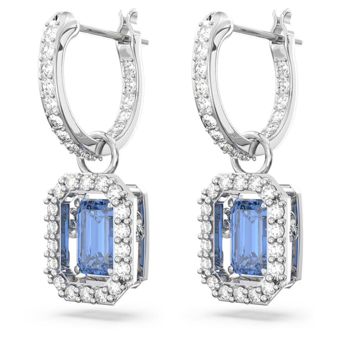 Una Drop Earrings Octagon Cut, Blue, Rhodium Plated Una Drop Earrings Octagon Cut, Blue, Rhodium Plated