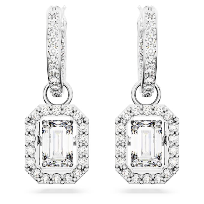 Una Drop Earrings Octagon Cut, White, Rhodium Plated Una Drop Earrings Octagon Cut, White, Rhodium Plated