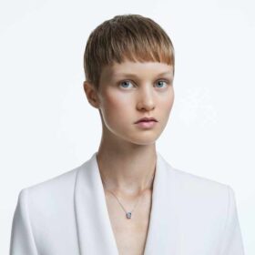 Una Necklace Octagon Cut, Blue, Rhodium Plated