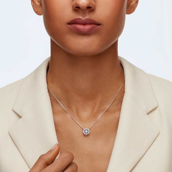 Una Necklace Round Cut, Blue, Rhodium Plated Una Necklace Round Cut, Blue, Rhodium Plated