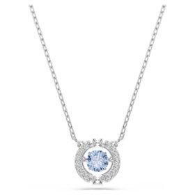 Una Necklace Round Cut, Blue, Rhodium Plated