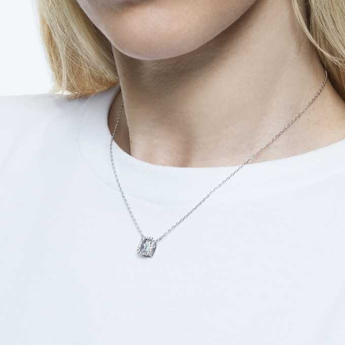 Una Pendant Octagon Cut, White, Rhodium Plated Una Pendant Octagon Cut, White, Rhodium Plated