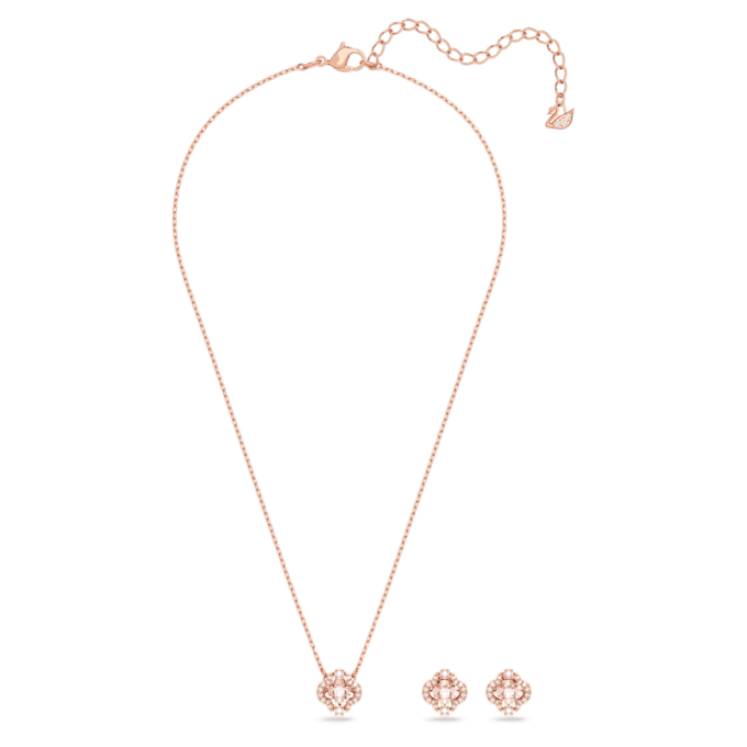 Una Set Mixed Cuts, Clover, Pink, Rose Gold-Tone Plated Una Set Mixed Cuts, Clover, Pink, Rose Gold-Tone Plated