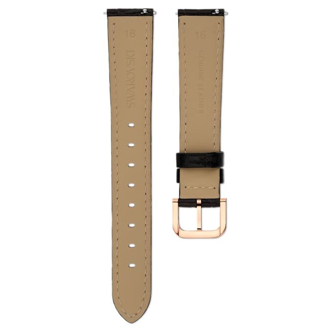 Watch Strap 16 Mm (0.63″) Width, Leather with Stitching, Black, Rose Gold-Tone Finish Watch Strap 16 Mm (0.63″) Width, Leather with Stitching, Black, Rose Gold-Tone Finish