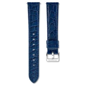 Watch Strap 16 Mm (0.63″) Width, Leather with Stitching, Blue, Stainless Steel Watch Strap 16 Mm (0.63″) Width, Leather with Stitching, Blue, Stainless Steel