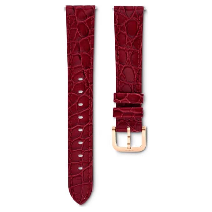 Watch Strap 16 Mm (0.63″) Width, Leather with Stitching, Red, Rose Gold-Tone Finish Watch Strap 16 Mm (0.63″) Width, Leather with Stitching, Red, Rose Gold-Tone Finish