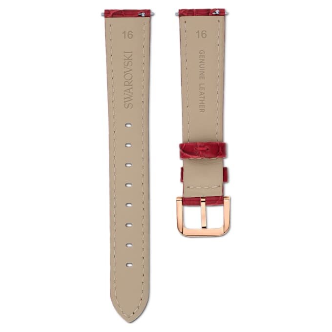 Watch Strap 16 Mm (0.63″) Width, Leather with Stitching, Red, Rose Gold-Tone Finish Watch Strap 16 Mm (0.63″) Width, Leather with Stitching, Red, Rose Gold-Tone Finish